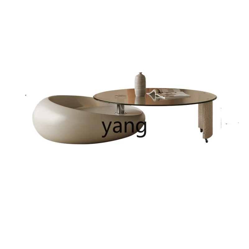 Yjq Rotating Tea Table Living Room Home High-Grade Art Circle and Creative Glass Tea Table