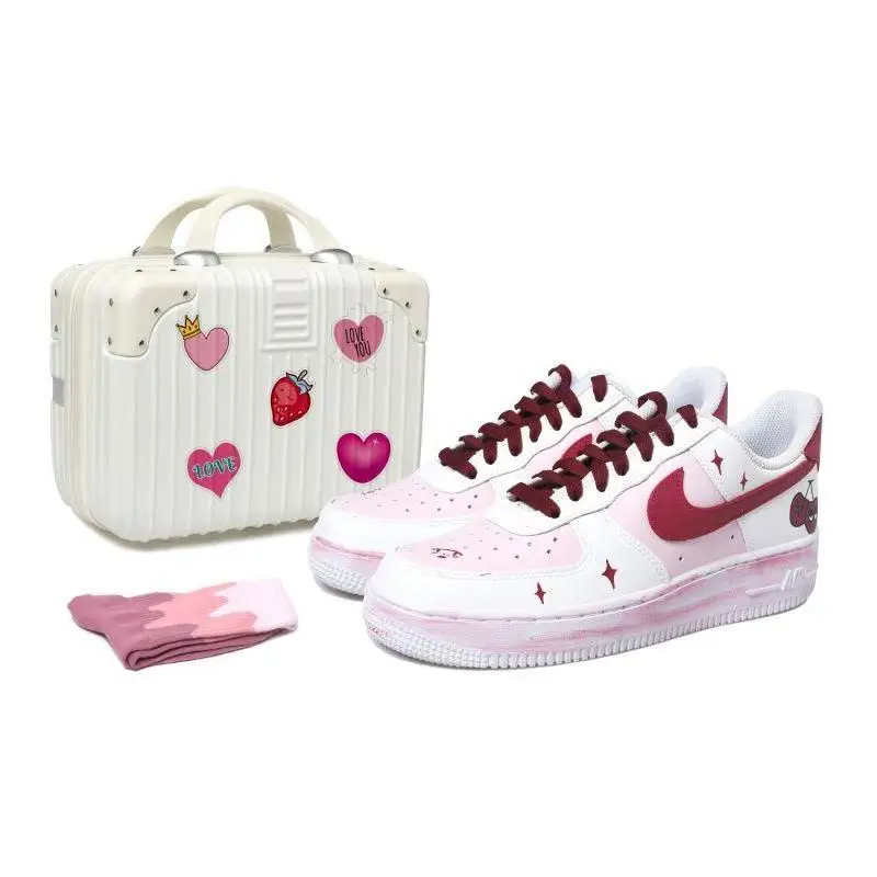

[На заказ AF Cherry S-BOX] Женские низкие кроссовки для скейтборда Nike Air Force 1, белый/розовый