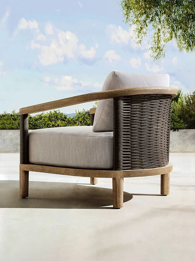 Customized outdoor sofa, solid wood combination rattan chair, teak wood dining table chair, old courtyard balcony,