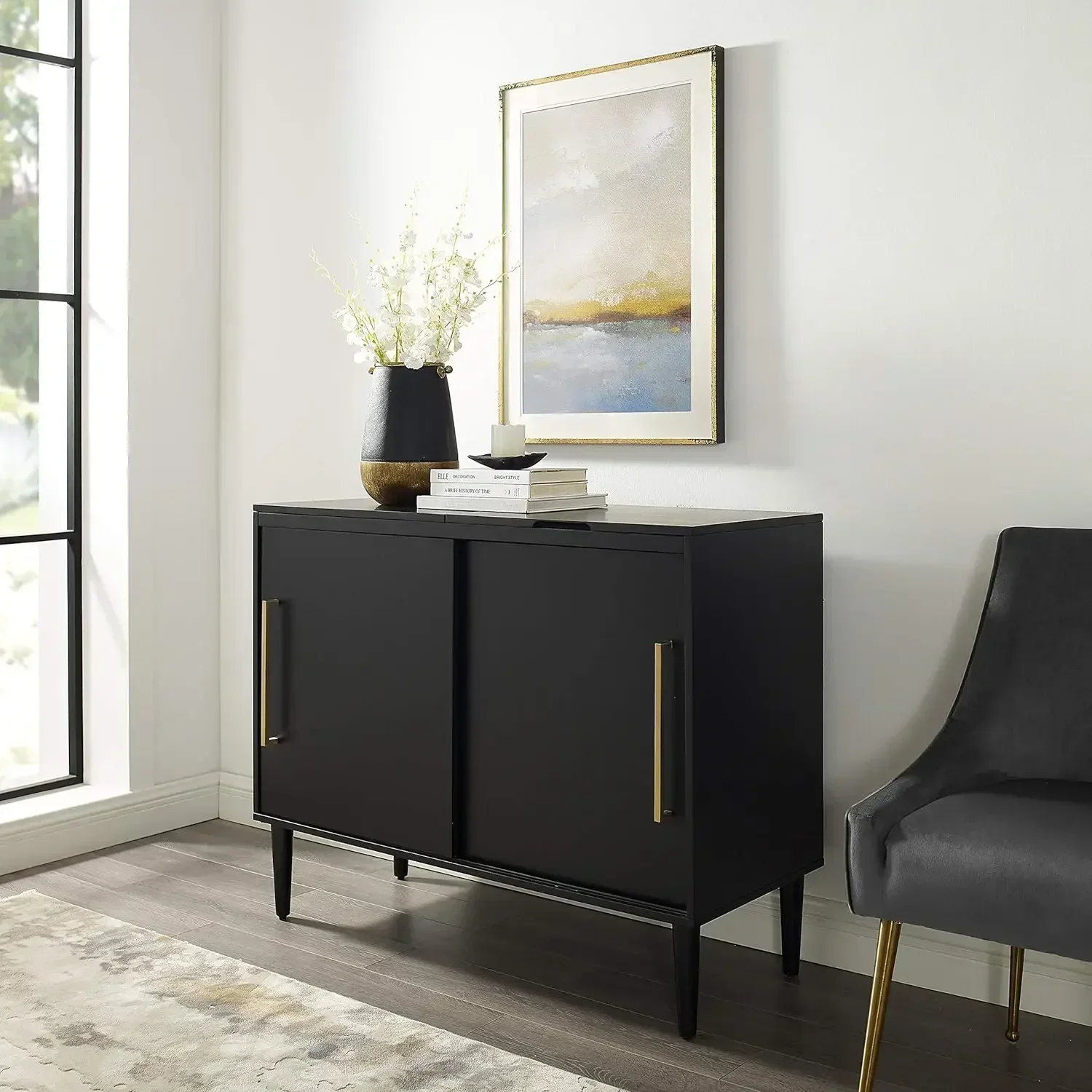 Crosley Furniture-Everett Mid-Century Modern Media Console, Matte Black