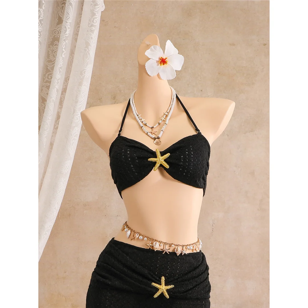 Mit Rock Metall Seestern Neckholder-Bikini Damen-Badebekleidung Dreiteiliges Bikini-Set Badeanzug Badebekleidung Schwimmen V8372 – Detail 16