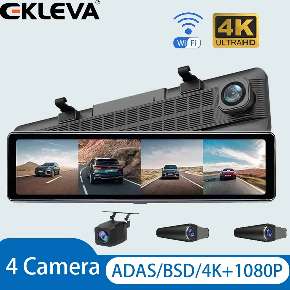 

4k dash cam 4 channel 11.26 Inch ADAS BSD Car DVR WIFI APP Rear View Mirror Auto Video Recorder Camera Ultra HD 24H Parking ﻿