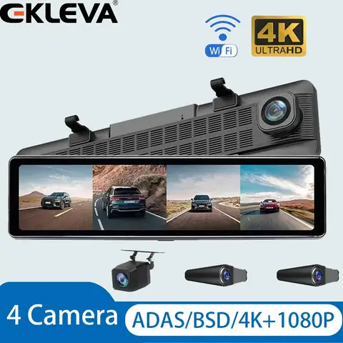 4K 대시캠 4채널 11.26인치 ADAS BSD 차량용 DVR WIFI 앱 후방 카메라 자동 비디오 레코더 카메라 울트라 HD 24시간 주차 기록 
