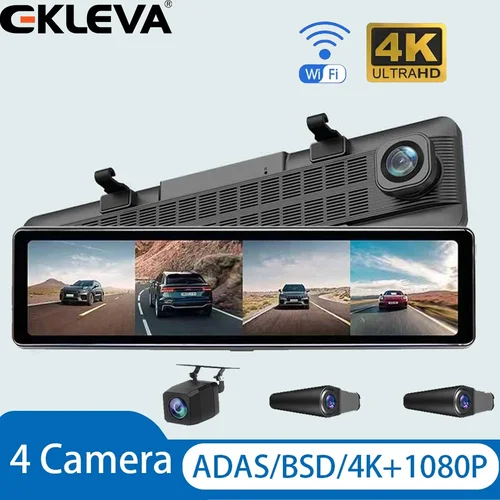 Imagen 1 del producto Cámara de salpicadero 4k, 4 canales, 11,26 pulgadas, ADAS BSD, DVR para coche, aplicación WIFI, espejo retrovisor, grabadora de vídeo automática, cámara Ultra HD 24H para estacionamiento 