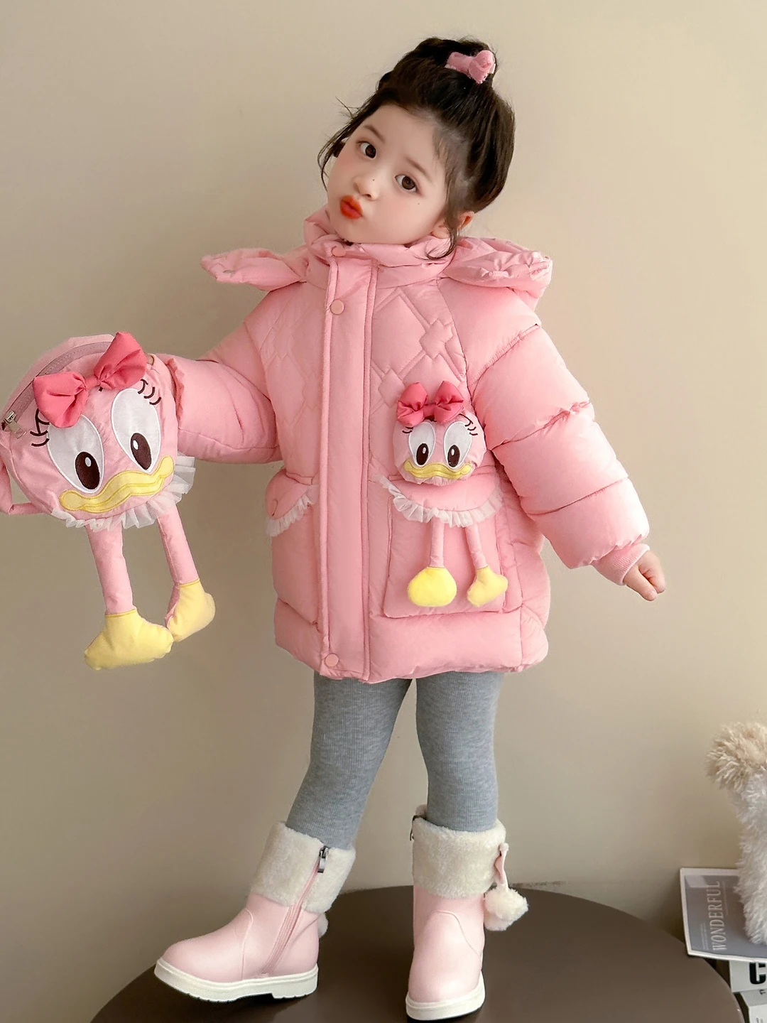 

Зимняя одежда для девочек: утепленная хлопковая куртка с капюшоном, мультяшным принтом, на флисовой подкладке, с длинными рукавами, милая верхняя одежда