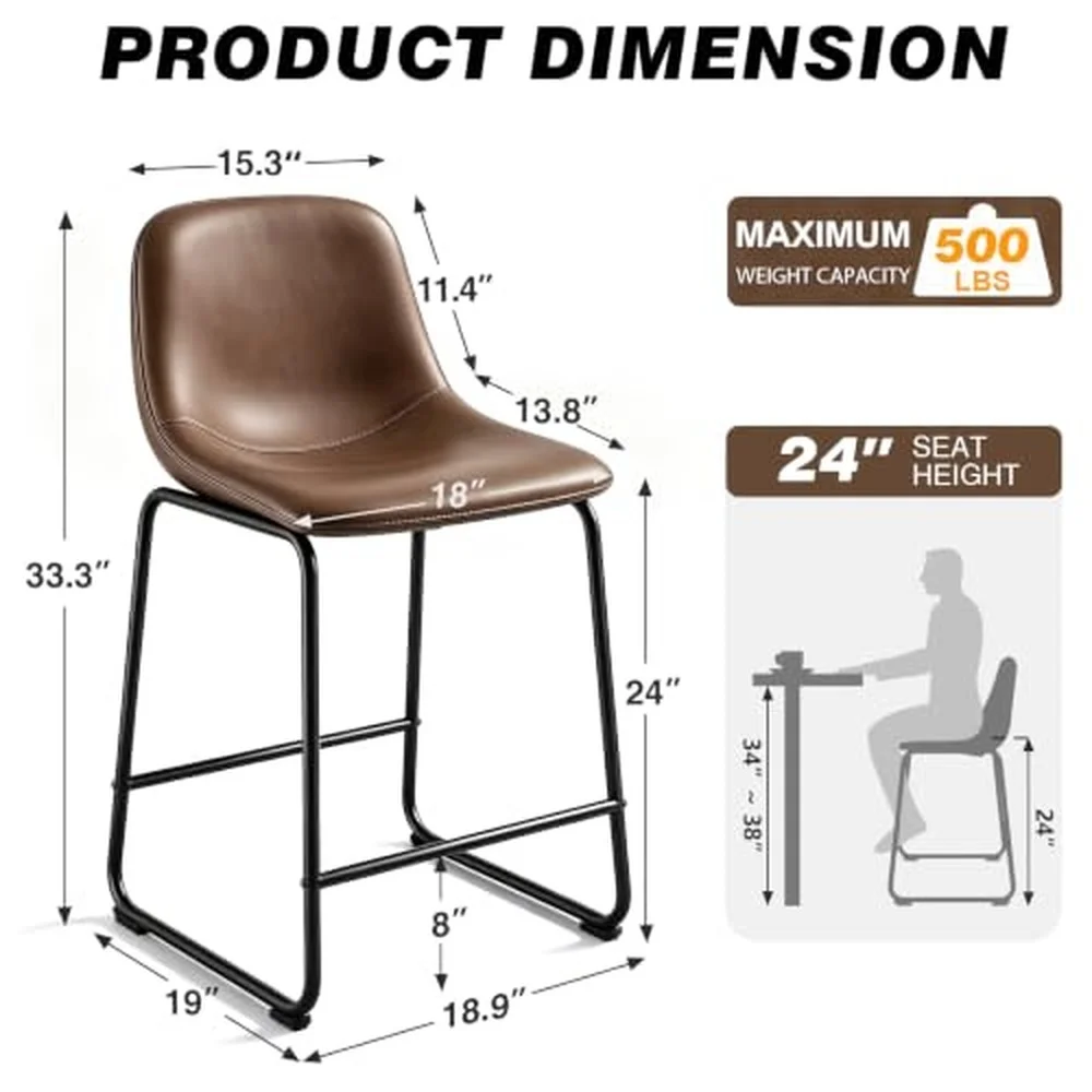 TAVR 24 inch Counter Height Stools Set of 4 Hold up to 500 lbs Brown