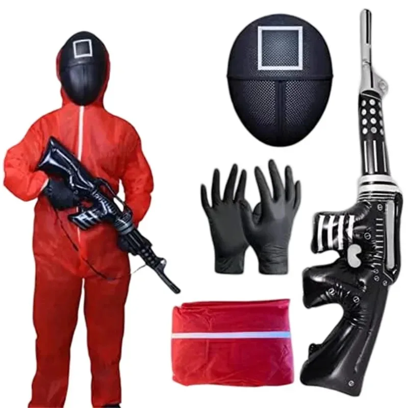 Calamari  Costume  2025 New Child Red Game Jumpsuit Cosplay Party Tracksuit Outfits Props Role Play Classic Korean Tv Belt