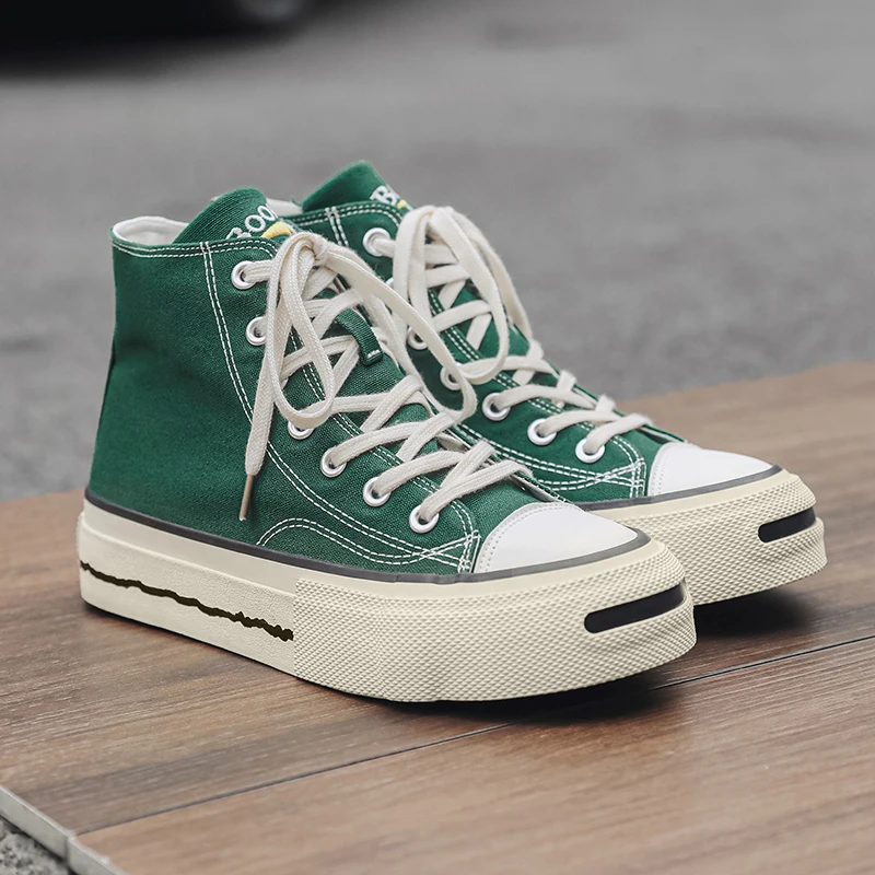 

Fashion High Top Canvas Shoes Men Street Style Green Platform Skateboard Shoes For Men Casual Breathable Men's Vulcanized Shoes