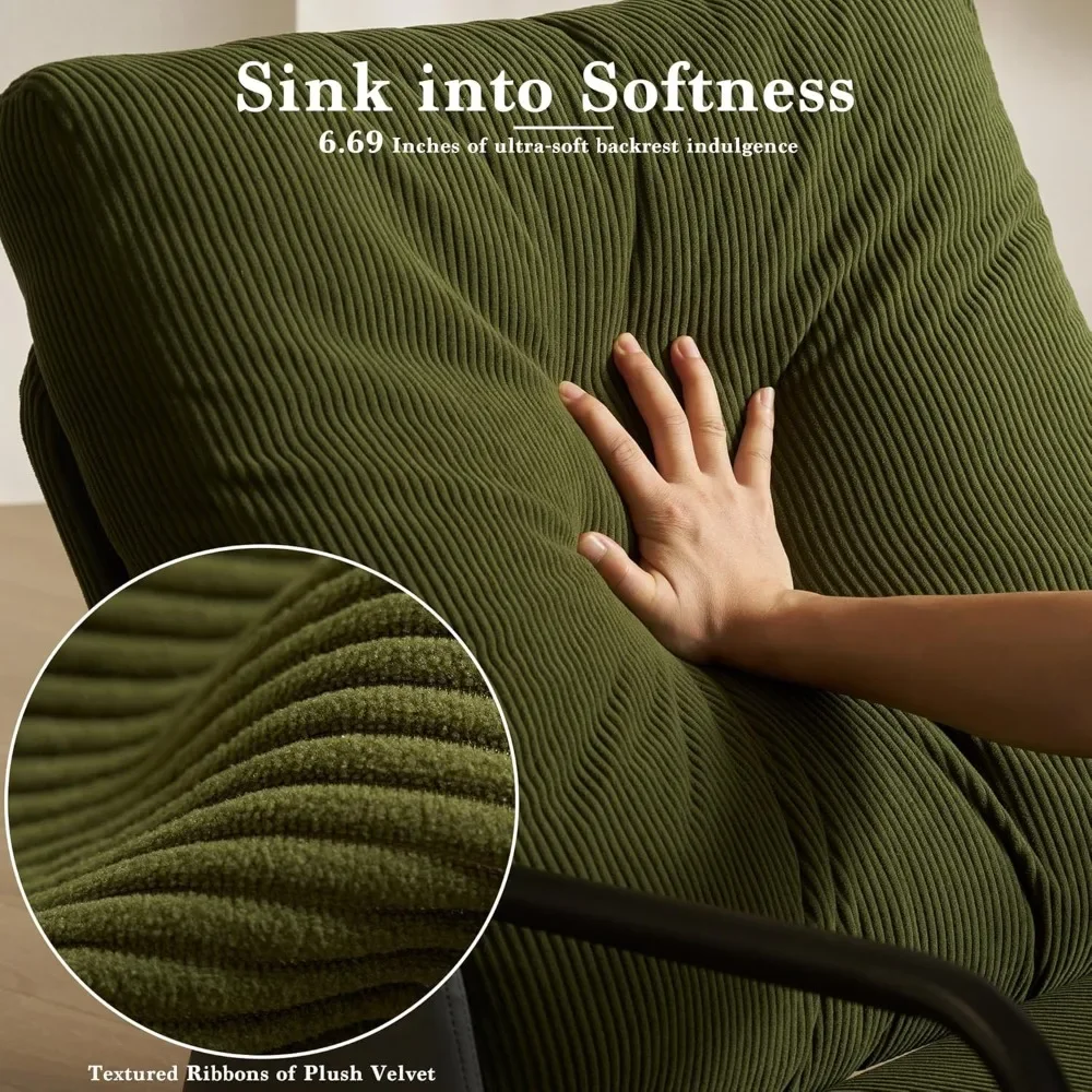 Nursery Rocking Chair with Adjustable Backrest & Footrest, Soft Fabric Upholstered Small Glider Rocker, Modern Living Room Armc