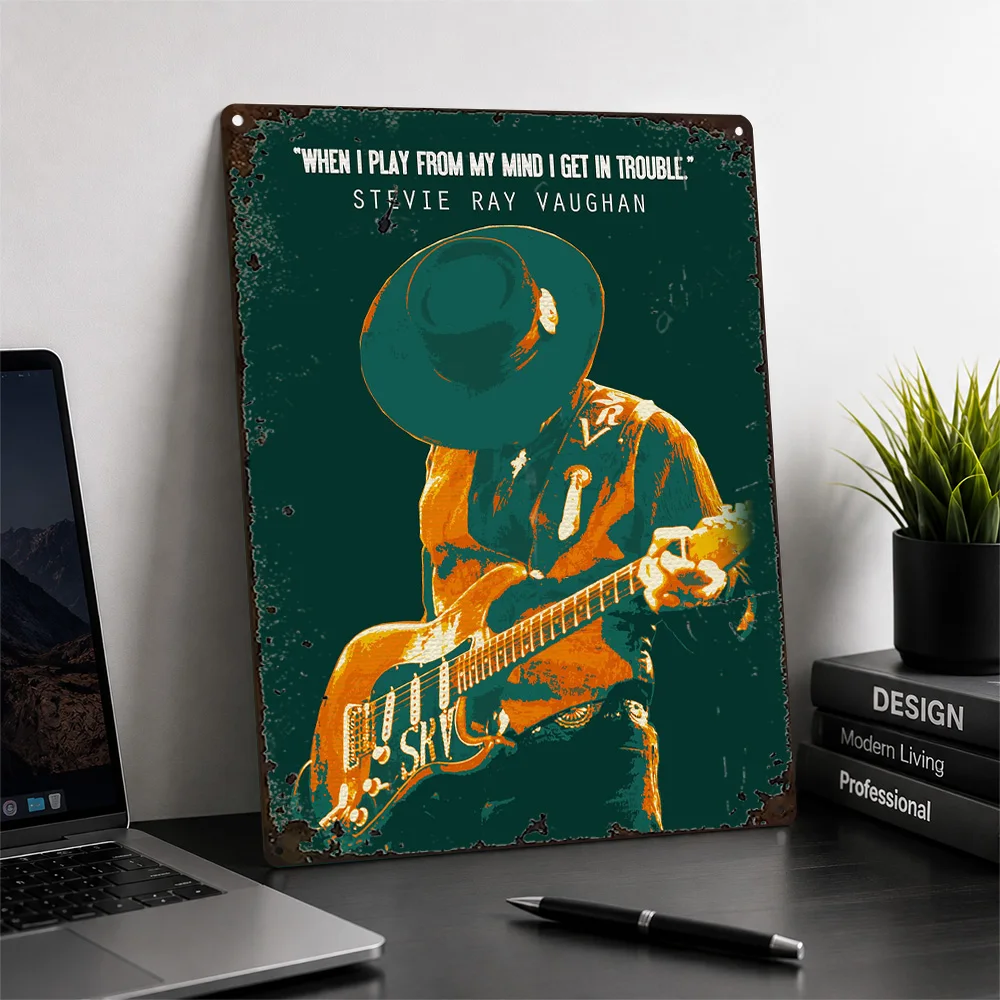 Stevie Ray Vaughan Guitar Quote Printed Poster Vintage Duotone Wall Art For Bedroom Customized Aluminum Metal Sign Musician Gift