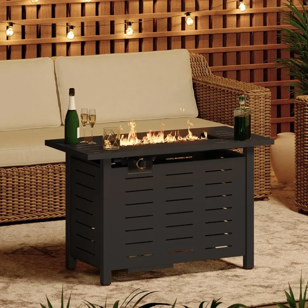 

40 Inch Propane Fire Pit, 50,000 BTU Outdoor Gas Fire Table with Waterproof Cover Steel with Lid and Lava Rock, Firepit Table