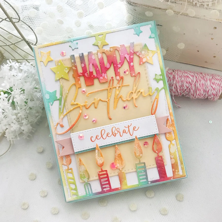 2024 New 14*11CM Happy Birthday Candle Background  Metal Cutting Dies for Scrapbook paper craft knife mould blade punch stencil