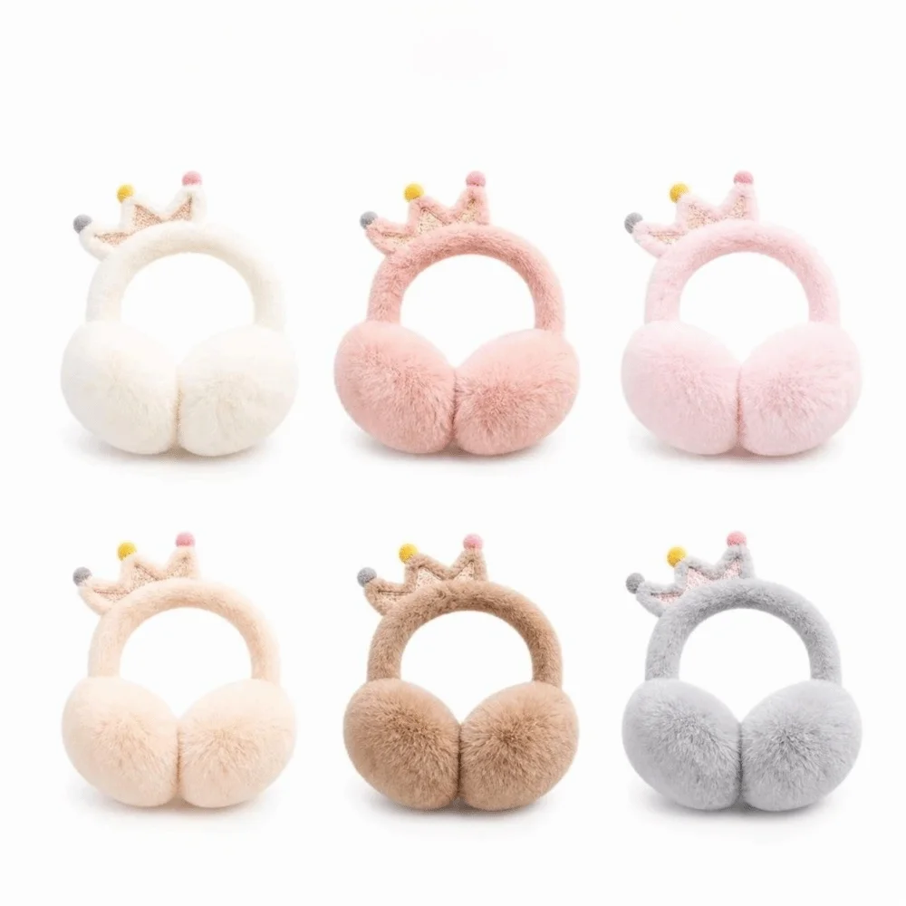 Cute Cartoon Crown Ear Muffs Windproof Soft Foldable Ear Warmers Portable Winter Ear Protection For Girls