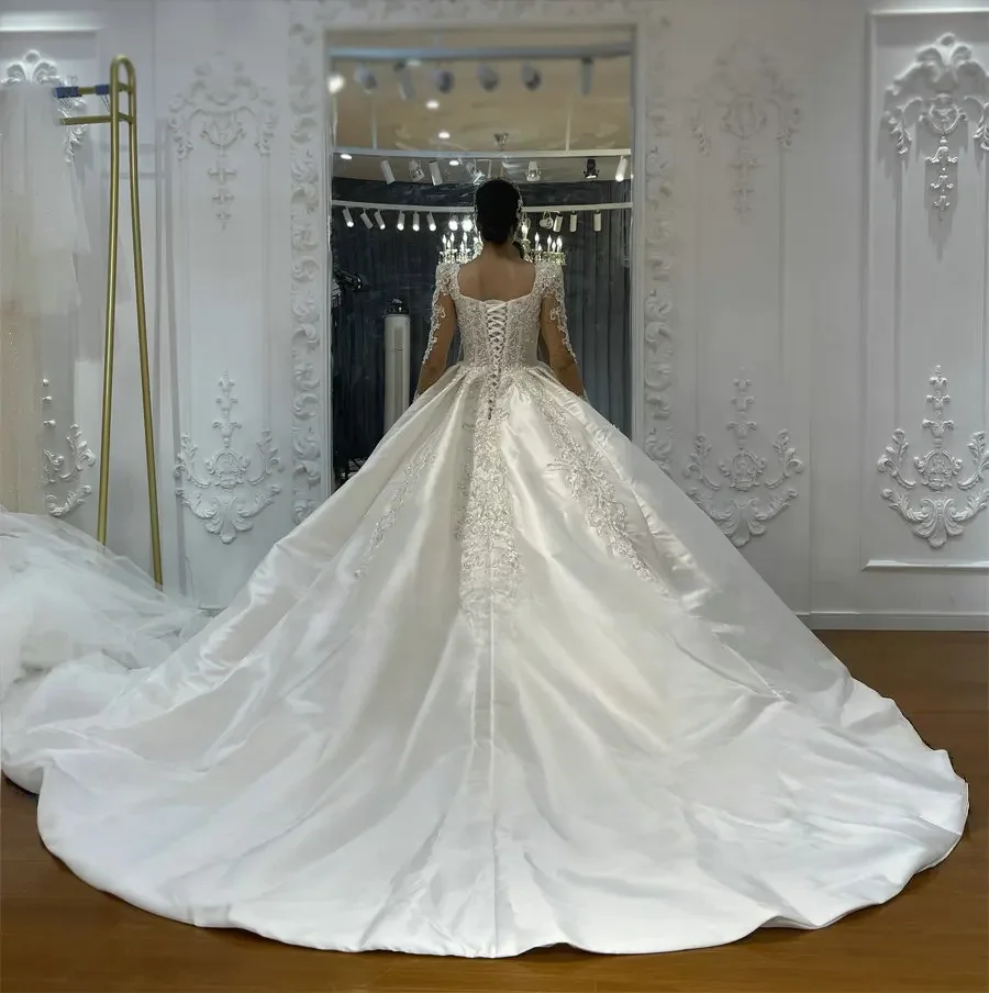 Customized Luxury Satin Bridal Dress With Beading Lace  Amanda Novias Official