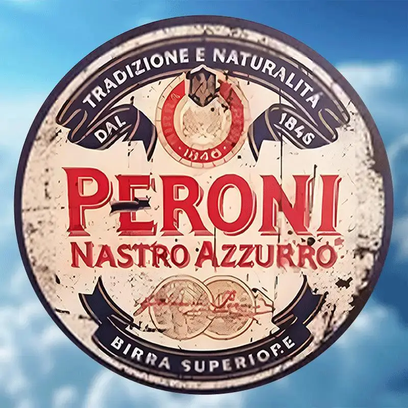 Vintage Peroni Nastro Azzurro 20.32cm Round Aluminum Wall Art - Rustic Beer Sign for Bar, Cafe, Club, Dorm & Home Decor - Durabl view 2