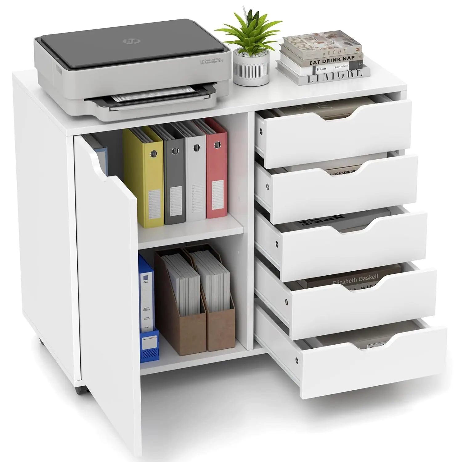 Lateral File Cabinet Wooden Printer Stand With Storage Shelves & Drawer Office Home Furniture 2 Drawer, Customized