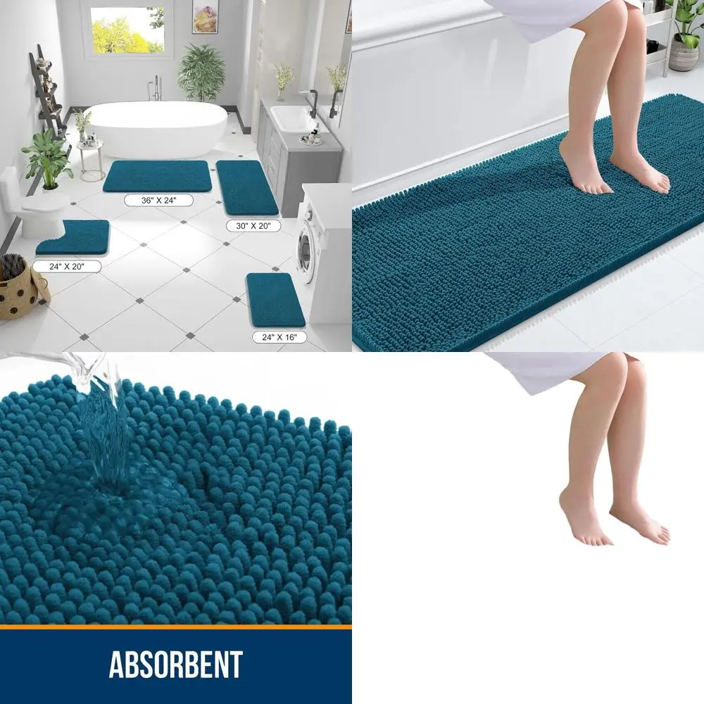 

70x24 Peacock Blue Chenille Bath Rugs - Super Soft, Absorbent, Quick Dry, Machine Washable for Bathroom, Tub, Shower