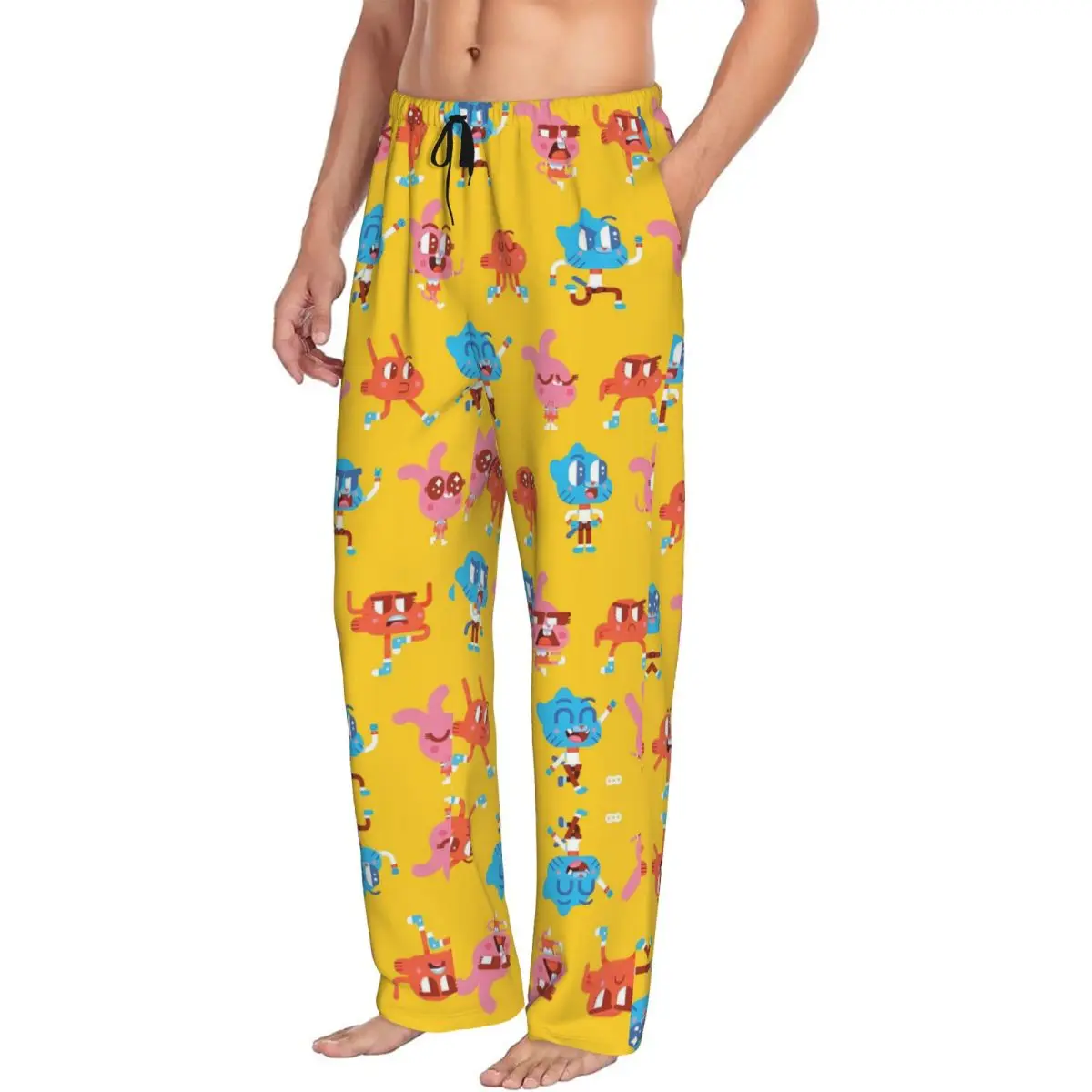 Custom The Amazing World Of Gumball Pajama Pants Sleepwear Men Elastic Waistband Animated Comedy Sleep Lounge Bottoms Pockets