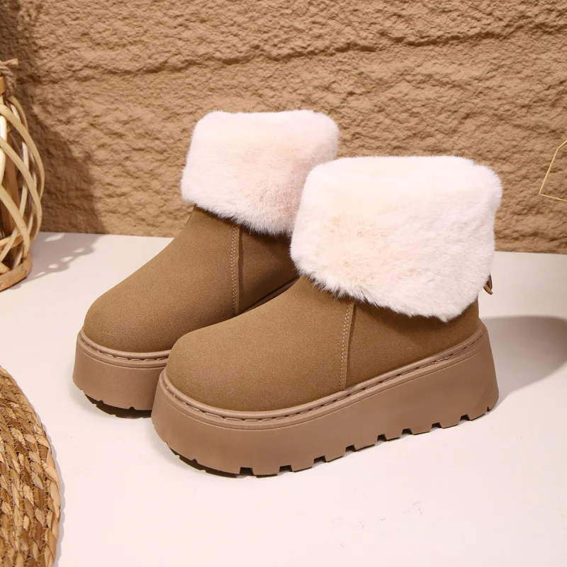 أحذية نسائية سميكة مبطنة بالصوف للثلج الدافئ2025New أحذية شتوية سميكة سوليد منخفضة القطع سهلة الارتداء من القطن الفراء