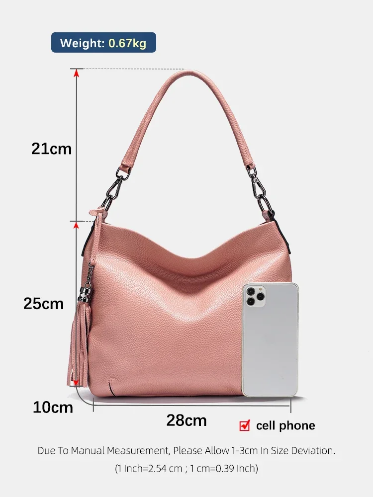 Zency Fashion 100% Genuine Leather Hobo Bag Women Elegant Shoulder Bag Handbag High Quality Female Tassel Crossbody