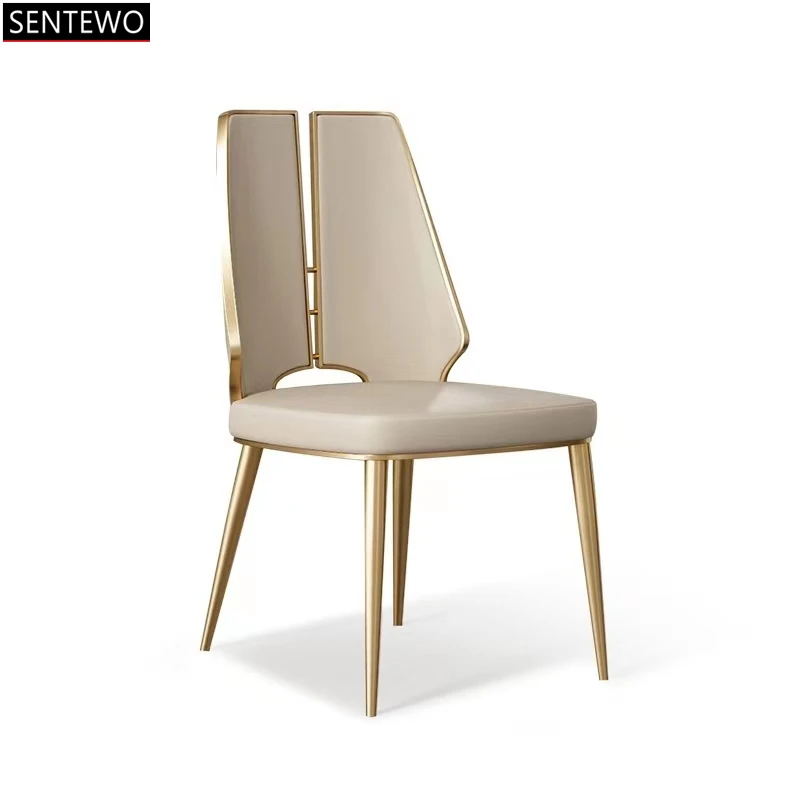 

New Style Italian Luxury Dining Chairs Gold Frame Faux Leather Chair Sillas De Comedor Chaises Salle Manger Kitchen Furniture