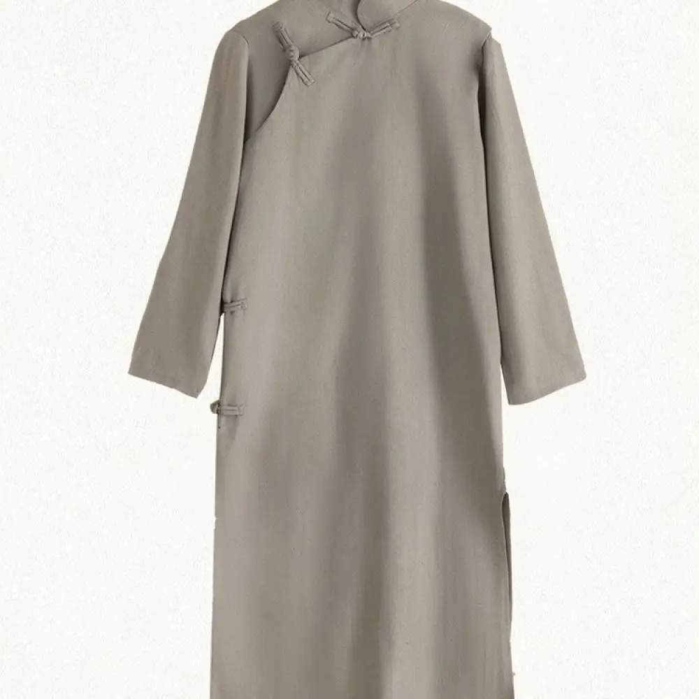 Mens Retro Republic Period Long Gown Stage Performance Outfit Traditional Chinese Style Teacher Cosplay Breathable Robe