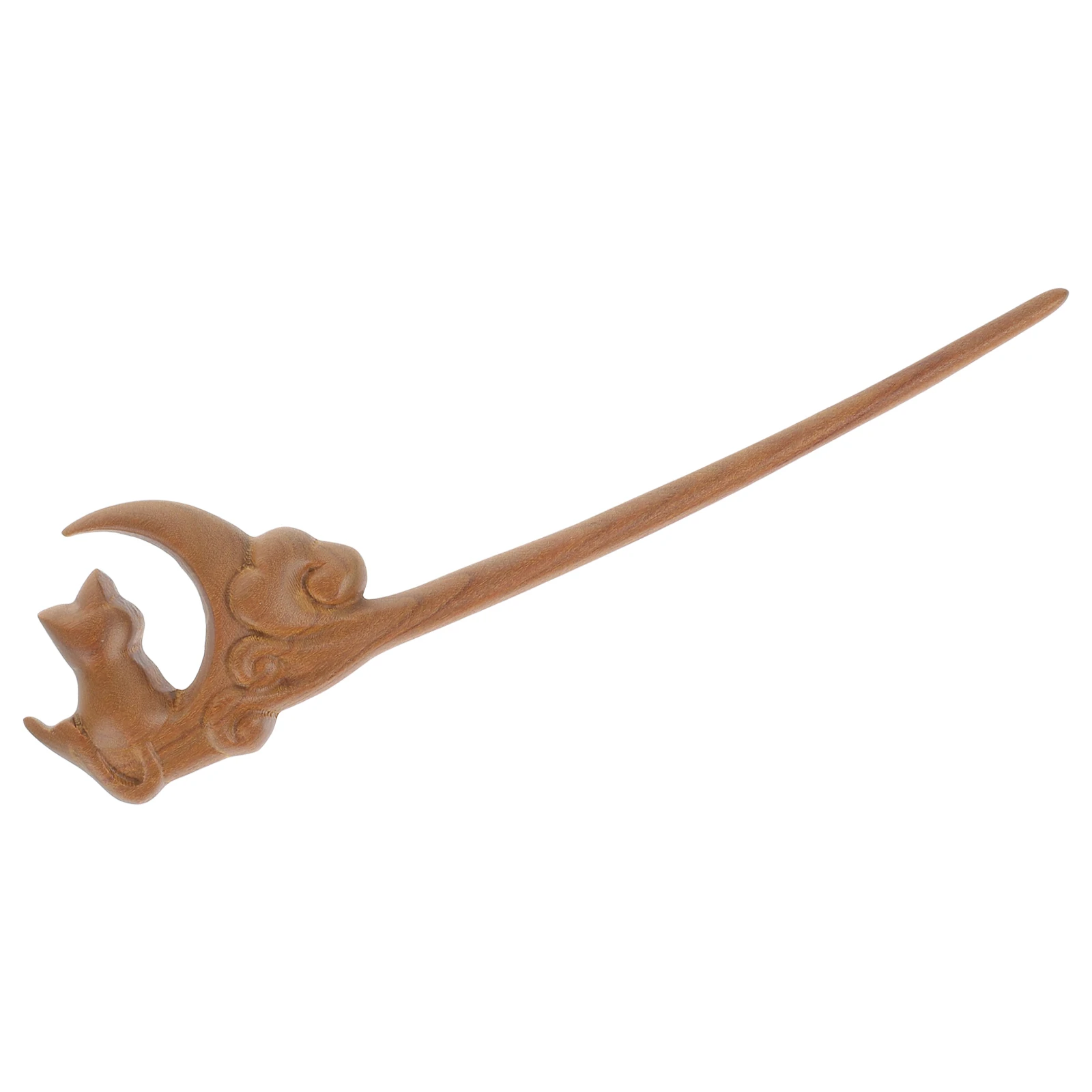 

Retro Sandalwood Hairpin Vintage Women Sticks Decorative Pins Bun Hairstyles Hanfu Accessories Wooden Hair Fork Cat Moon Design
