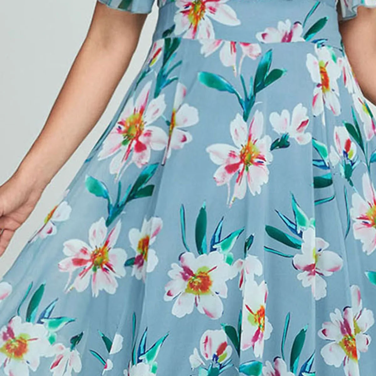 

Women's Casual Blue Chiffon Floral Print Fold Maxi Dress Short Sleeve V Neck Beachwear Summer Dresses Plus Size Clothing