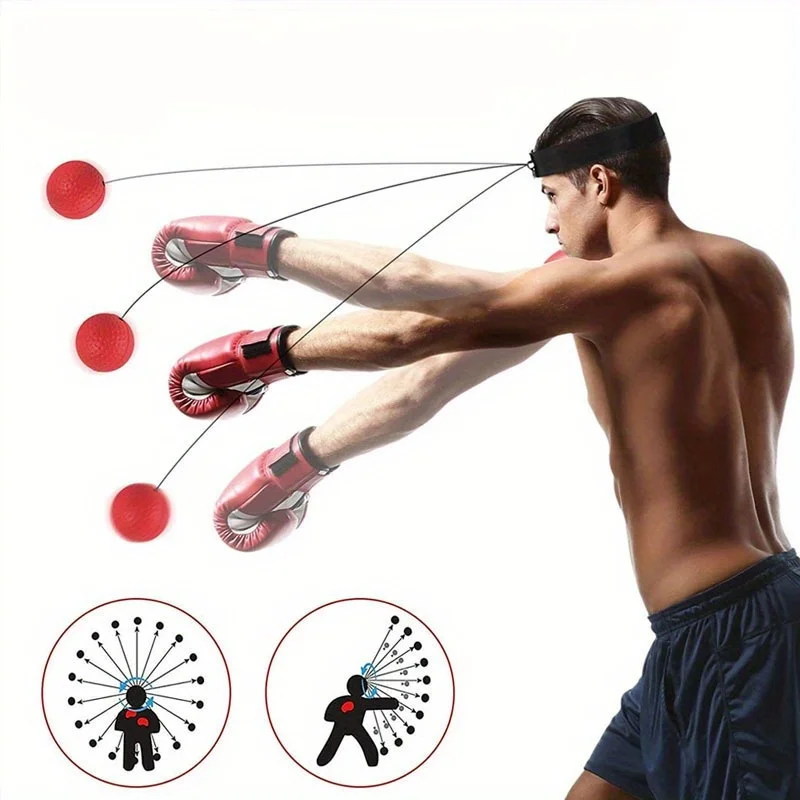 1 Juego de pelota de reacción de boxeo con diadema ajustable para adultos, pelota de velocidad de boxeo de goma y Pu para entrenamiento, reacción física, alivio del estrés, pelota de boxeo montada en la cabeza adecuada para principiantes a expertos