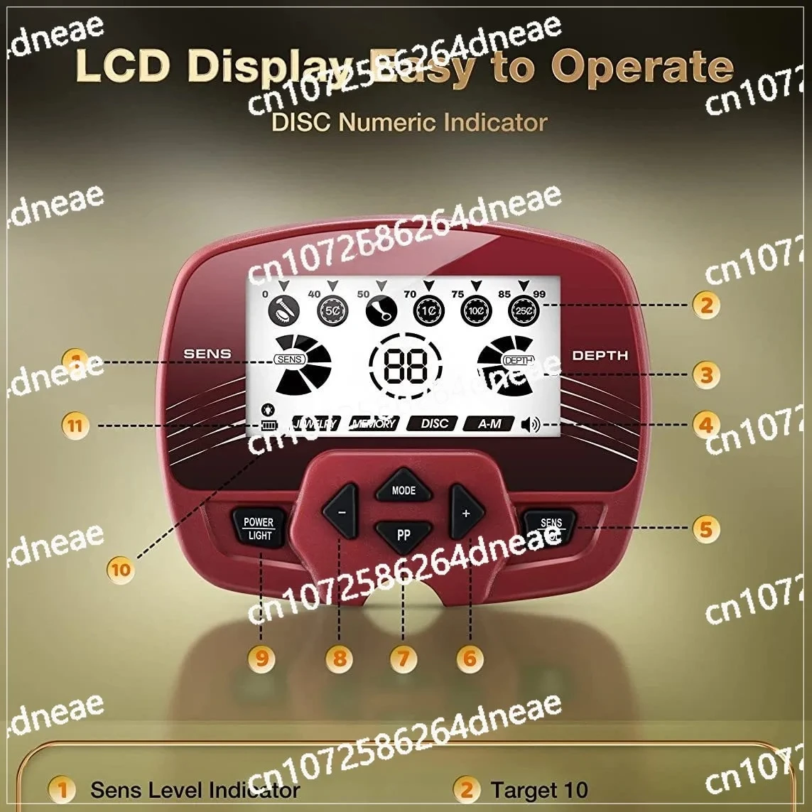 GC-1022 Underground Red Metal Detector Outdoor Treasure Hunting High Accuracy and High Sensitivity