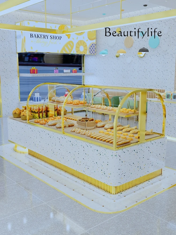 Bakery bakery display cabinet glass commercial custom small titanium plated cake counter