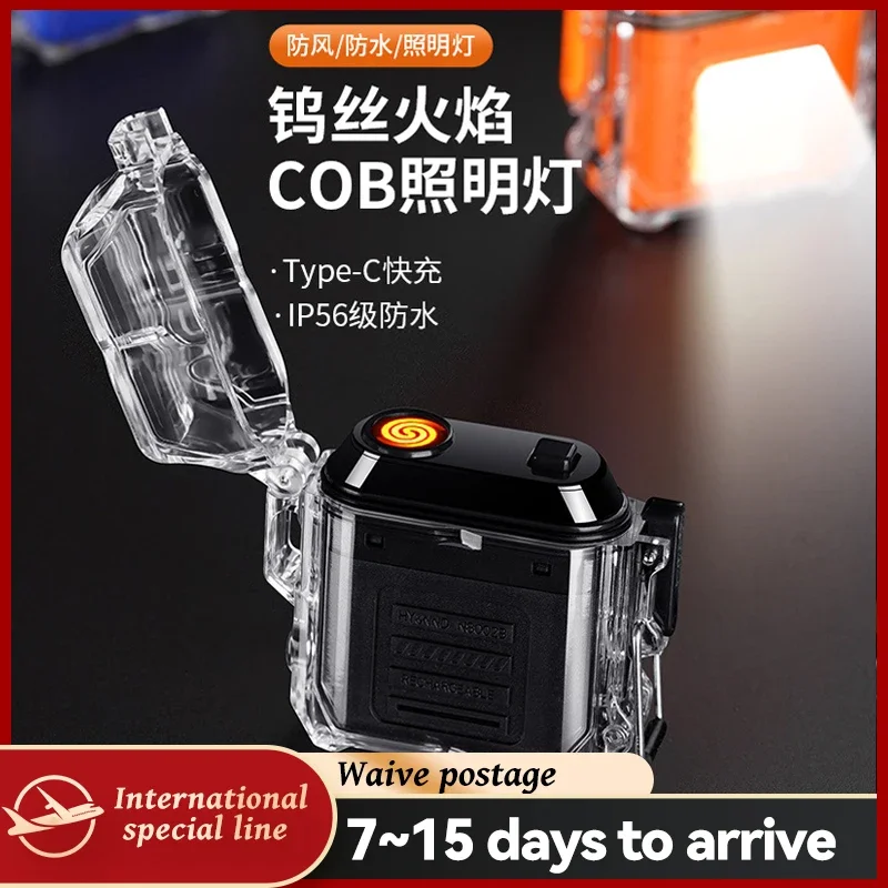 Outdoor waterproof belt, third-speed lighting, tungsten wire cigarette lighter, transparent case, power display, rechargeable