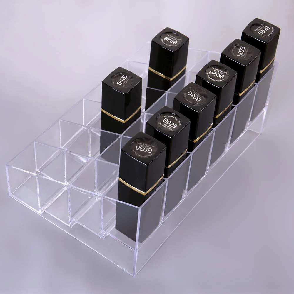 Transparent 24 Cell Cosmetics Storage Rack, Desktop Cosmetics Display Rack, Suitable For Lipstick, Eyeliner, Mascara Organizer