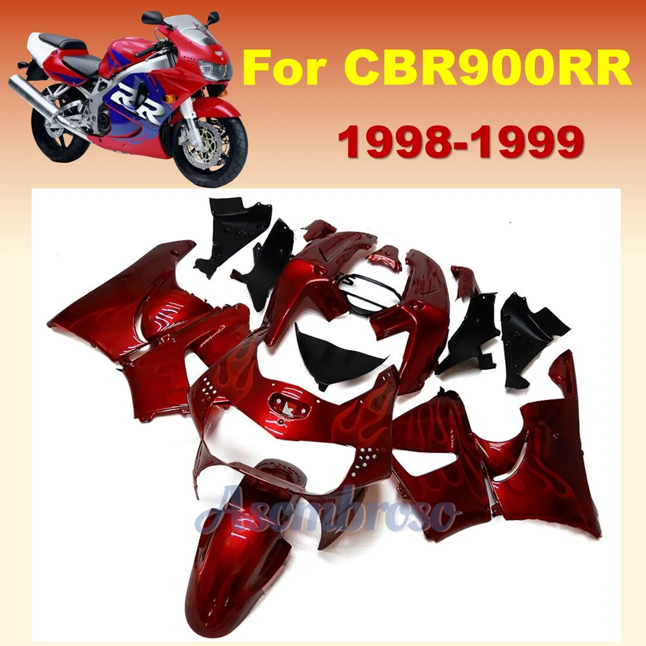 New Moto full Fairing kit for CBR900RR 1998 1999 CBR919RR 98 99 red flame bright bodywork