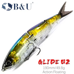 B & U 190F 1,8 oz Señuelos de Pesca flotantes, cuerpo de Triple articulación, cebos duros, Wobblers para lubina y Lucio