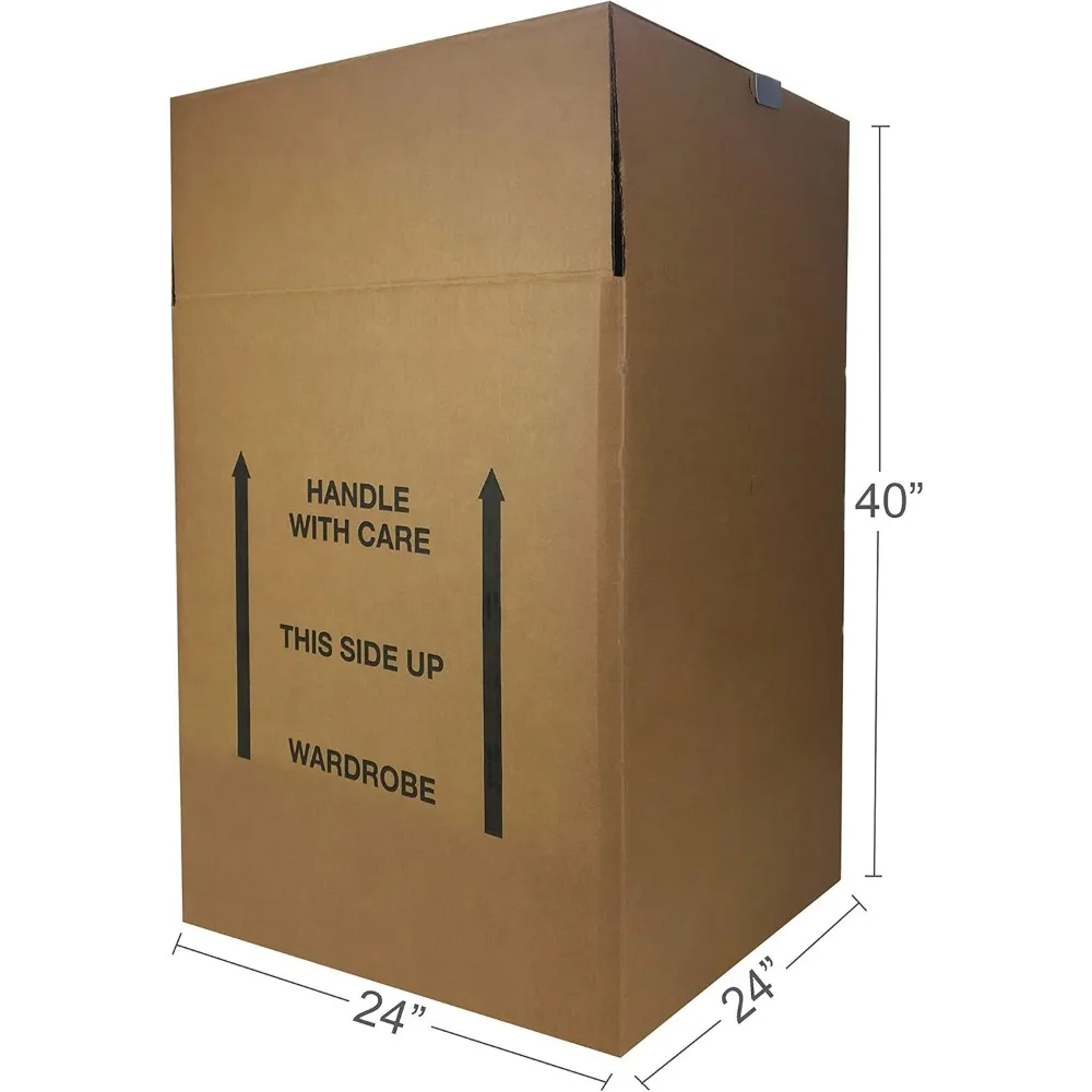 Wardrobe Clothing Moving Boxes with Bar, 6 Pack, Brown, 24 x 24 x 40
