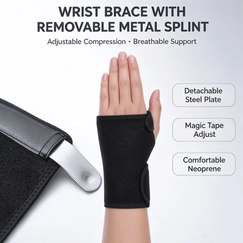 Wrist Brace with Removable Metal Splint Adjustable Compression Wrist Support Stabilizer Wrist Guard for Injury Recovery