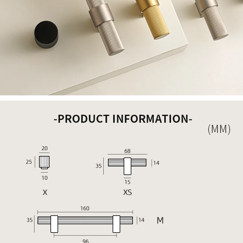 SAILANKA Messing-Möbelgriffe, modern, gestreift, für Schrank, Kleiderschrank, Kommode, Schuhkarton, Schublade, Schrankknöpfe, T-Stange – Detail 2