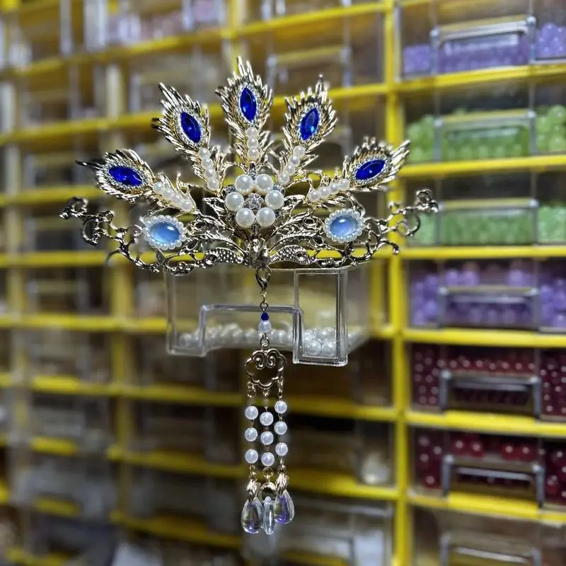 

Womens Hair Stick Peacock With Pearl Fringe Chinese Headwear
