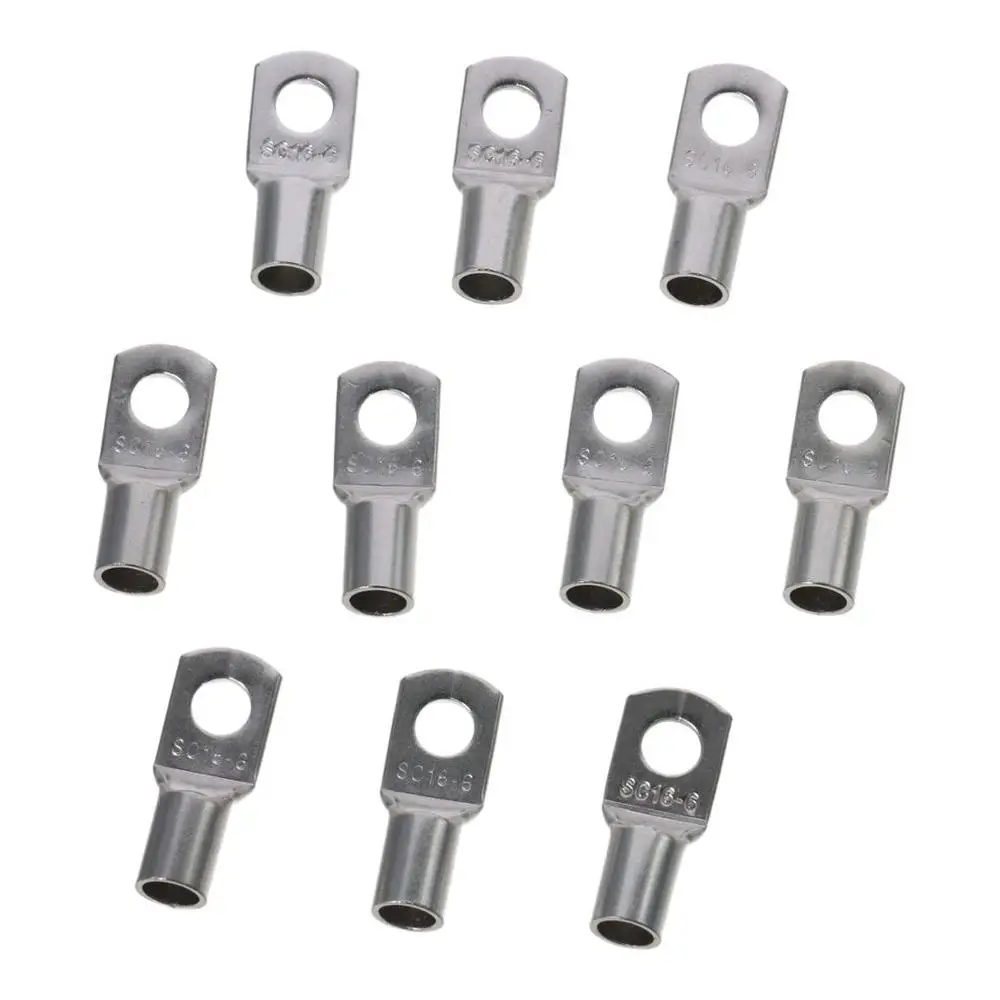 10Pcs 10AWG SC16-6 Copper Wire Lugs Practical Silver Tone Eyelets Battery Cable Ends Copper Bolt Hole Connectors