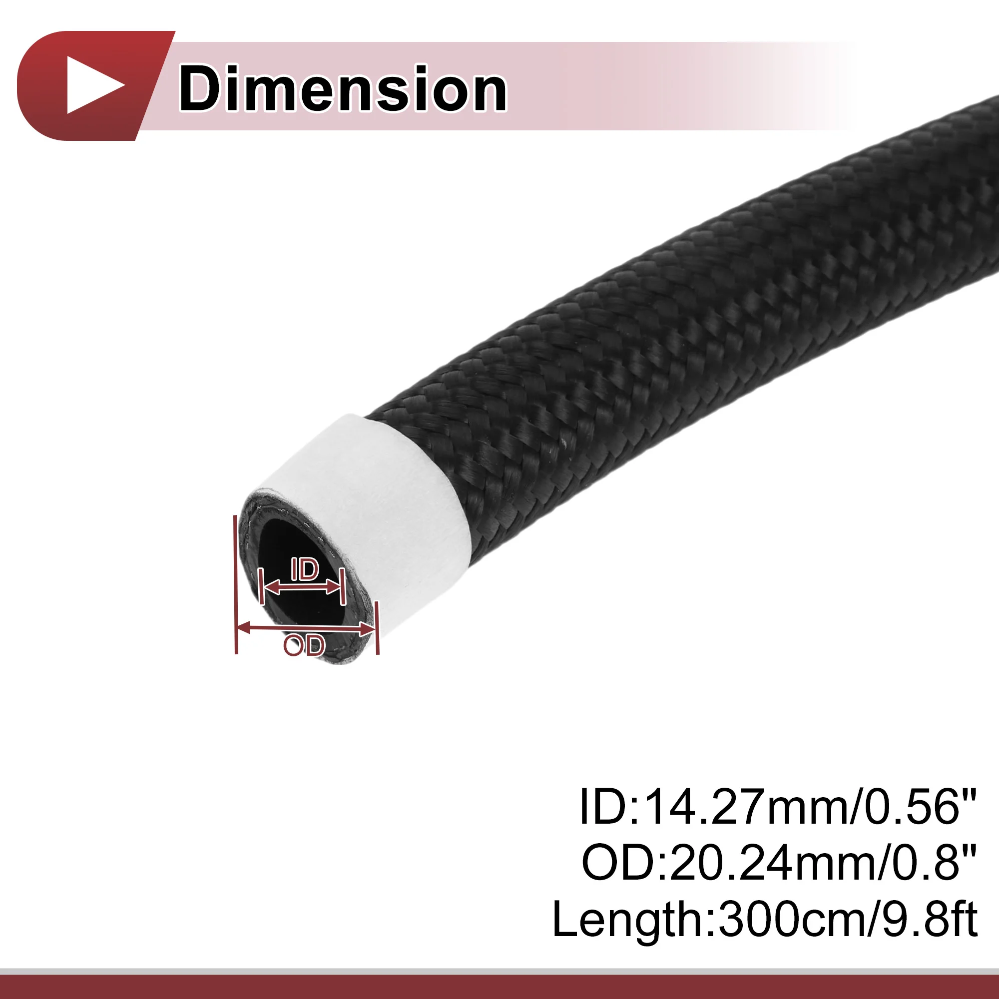 UXCELL خرطوم خط الوقود AN-10 9.8ft 0.56 "ID 0.8" OD CPE المطاط، النايلون مضفر 1 قطعة للسيارة #5