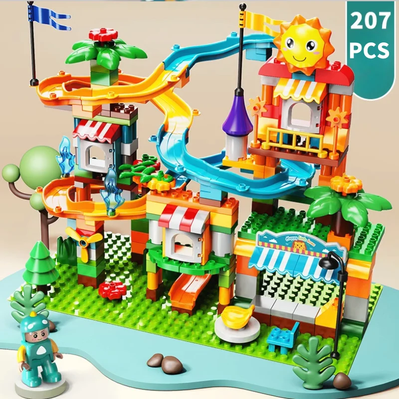 Large-sized marble run track racing car STEM building blocks, educational toys and gifts for children, suitable for kids aged 5