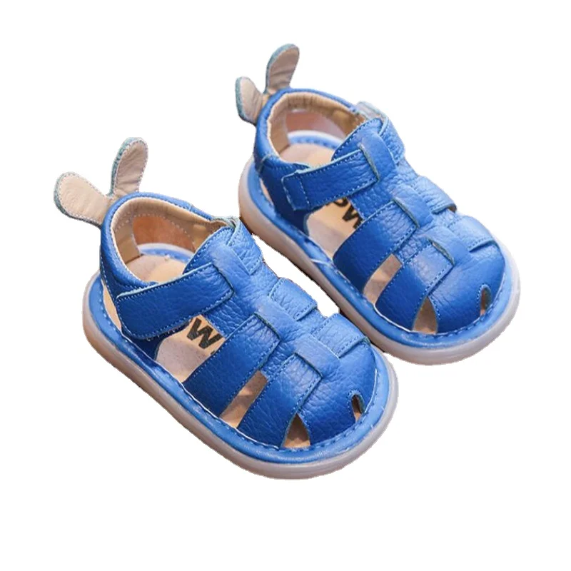 Baby Kids Genuine Leather Sandals Soft Bottom Non Slip Walking Shoes Boys Baotou Beach Sandals Infant Boys Comfortable Sneakers