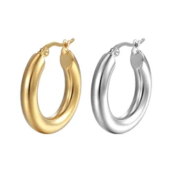 POPMAX Gold Color Stainless Steel Hoop Earrings for Women Small Simple Round Circle Huggies Ear Rings Steampunk Accessories