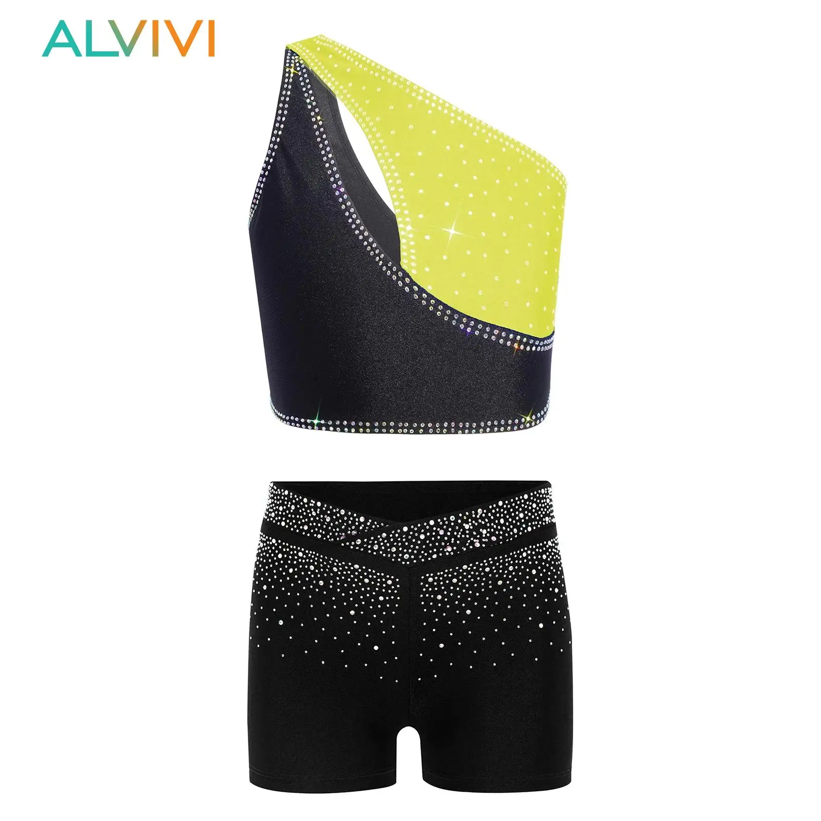 

Детский костюм для балета и танцев для девочек, блестящий топ с короткими рукавами и шортами, гимнастический купальник, костюм для выступлений на фигурном катании