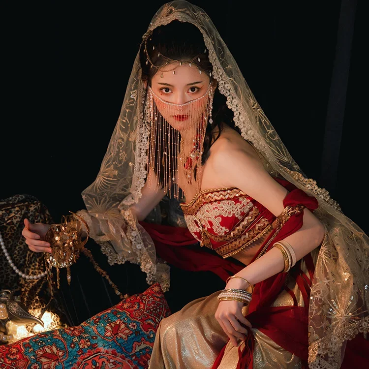 

Красное горячее платье, комплект, костюм принцессы в экзотическом стиле для девочек, улучшенное платье Hanfu в западном регионе для девочек, танцевальное платье