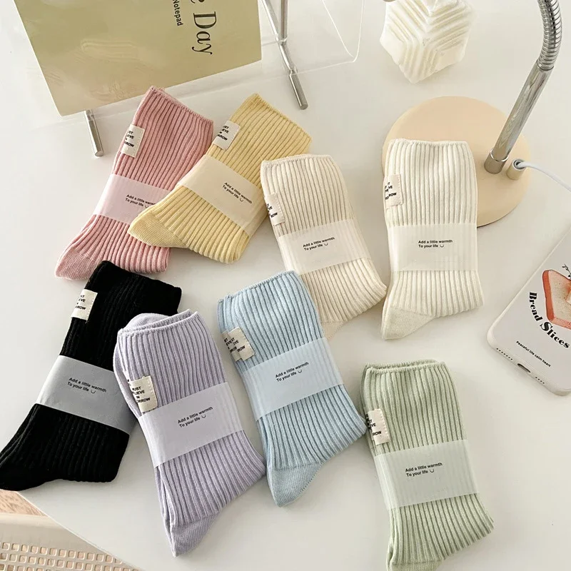 1/3 Pairs Women Long Crew Socks High Quality Candy Color Fashion Cotton Breathable Colorful Fresh Mid Calf Socks
