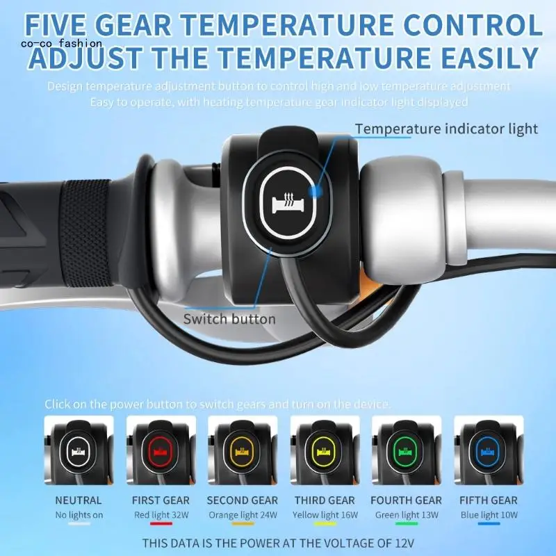 517B 12V Heated Hand Grips for Motorcycles Winter ridings Essential Motorcycle Handlebar Comfortable Grip Simple Installation