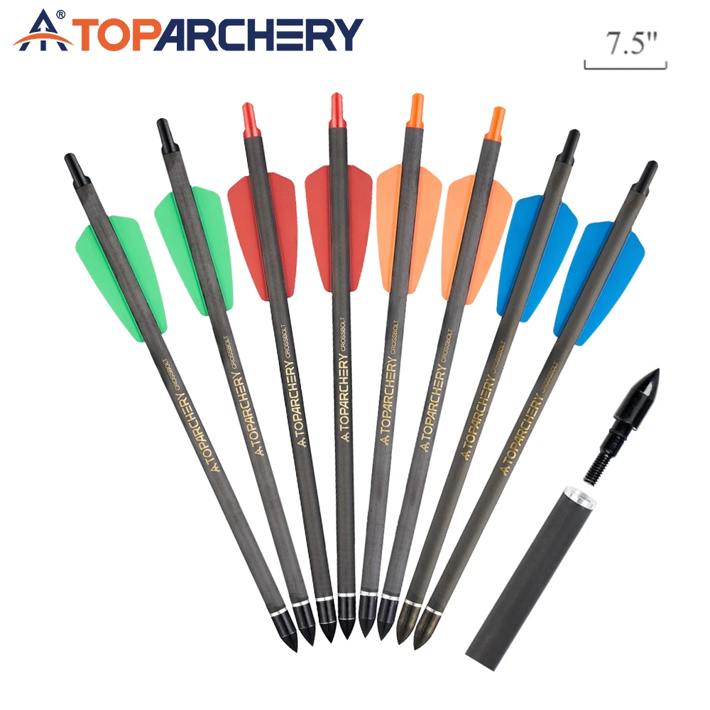 

7.5 Inch Archery Carbon Arrows for Hunting Crossbow 6/12/24 pcs Pure Carbon Arrows for Outdoor Hunting Bow Shooting Practice