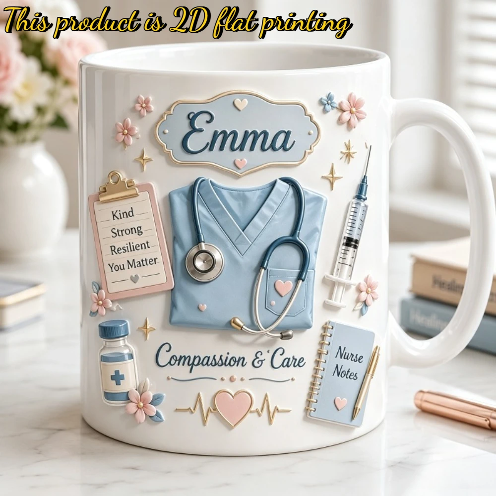 Personalized 2D Print Nurse Mug Ceramic Coffee Cup Floral Design Gift for Nurse Thank You Birthday